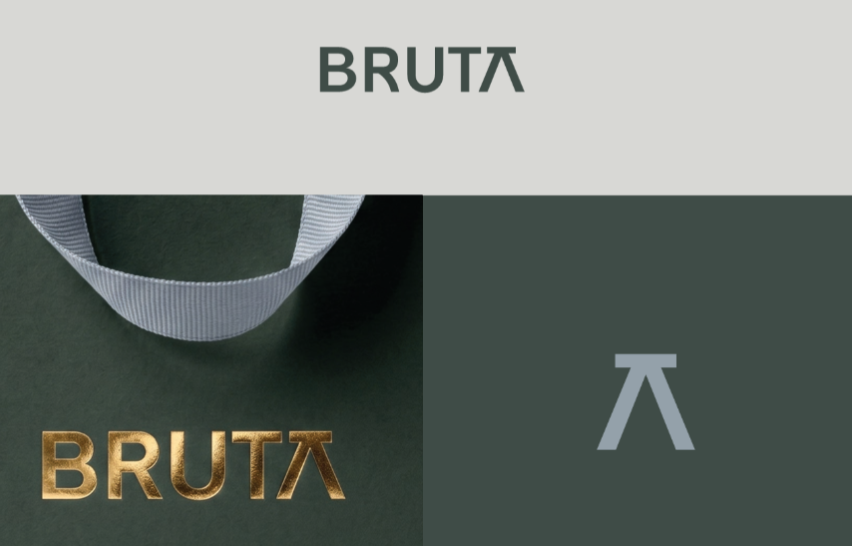 Moodboard de identidad de marca BRUTA — logotipo y acabados en cuero